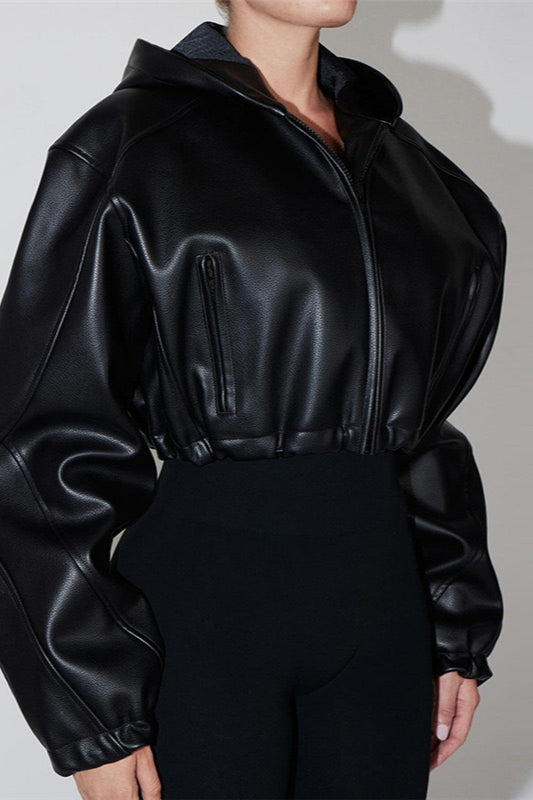 Cropped Moto Hoodie Coat