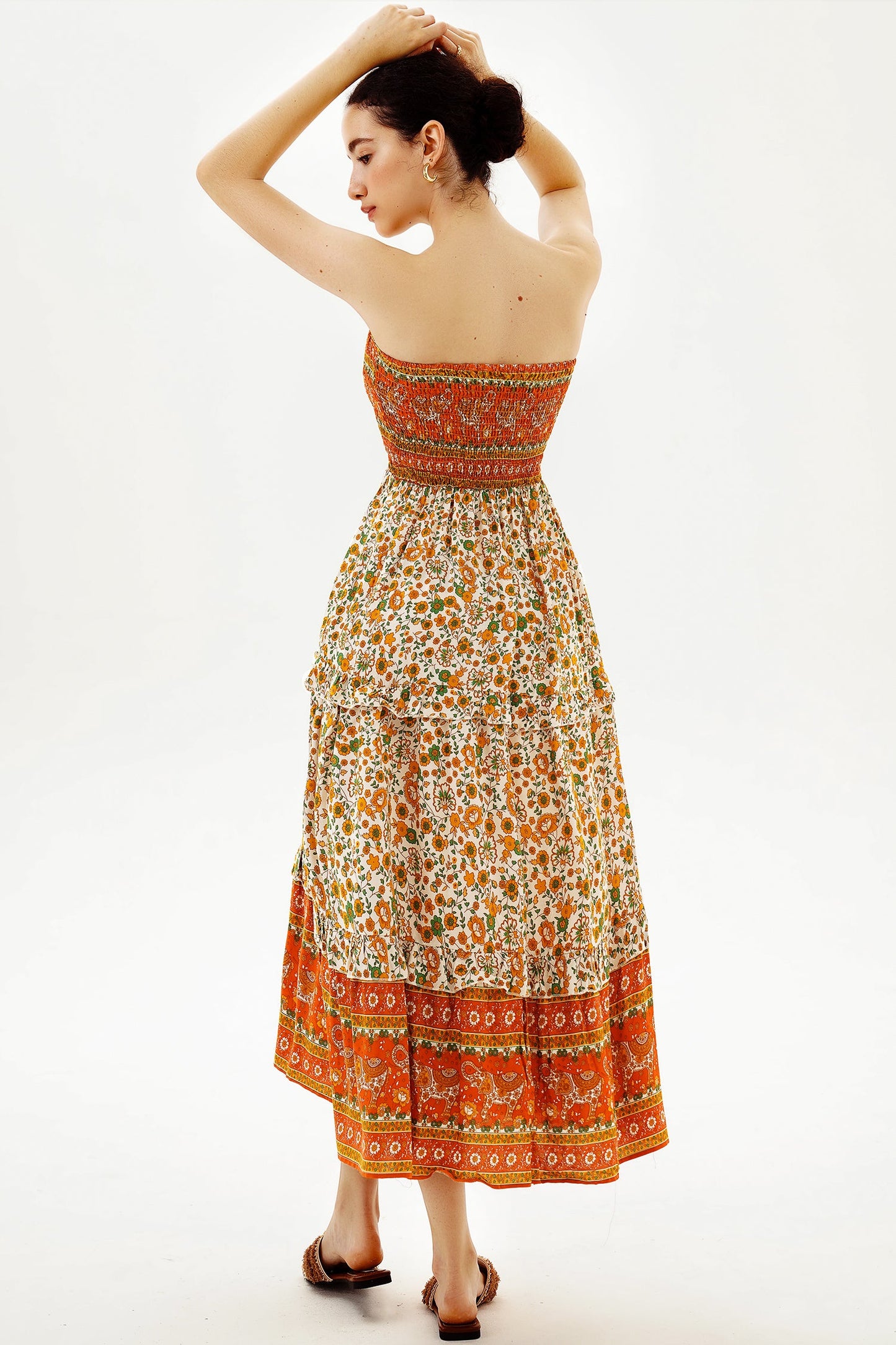 Tube Top Smocked Elastic Midi Dress