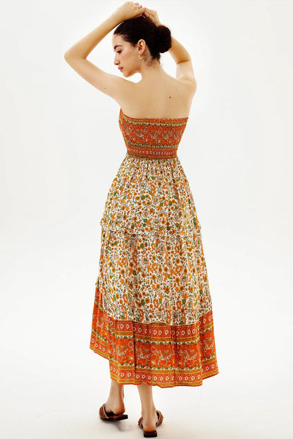 Tube Top Smocked Elastic Midi Dress