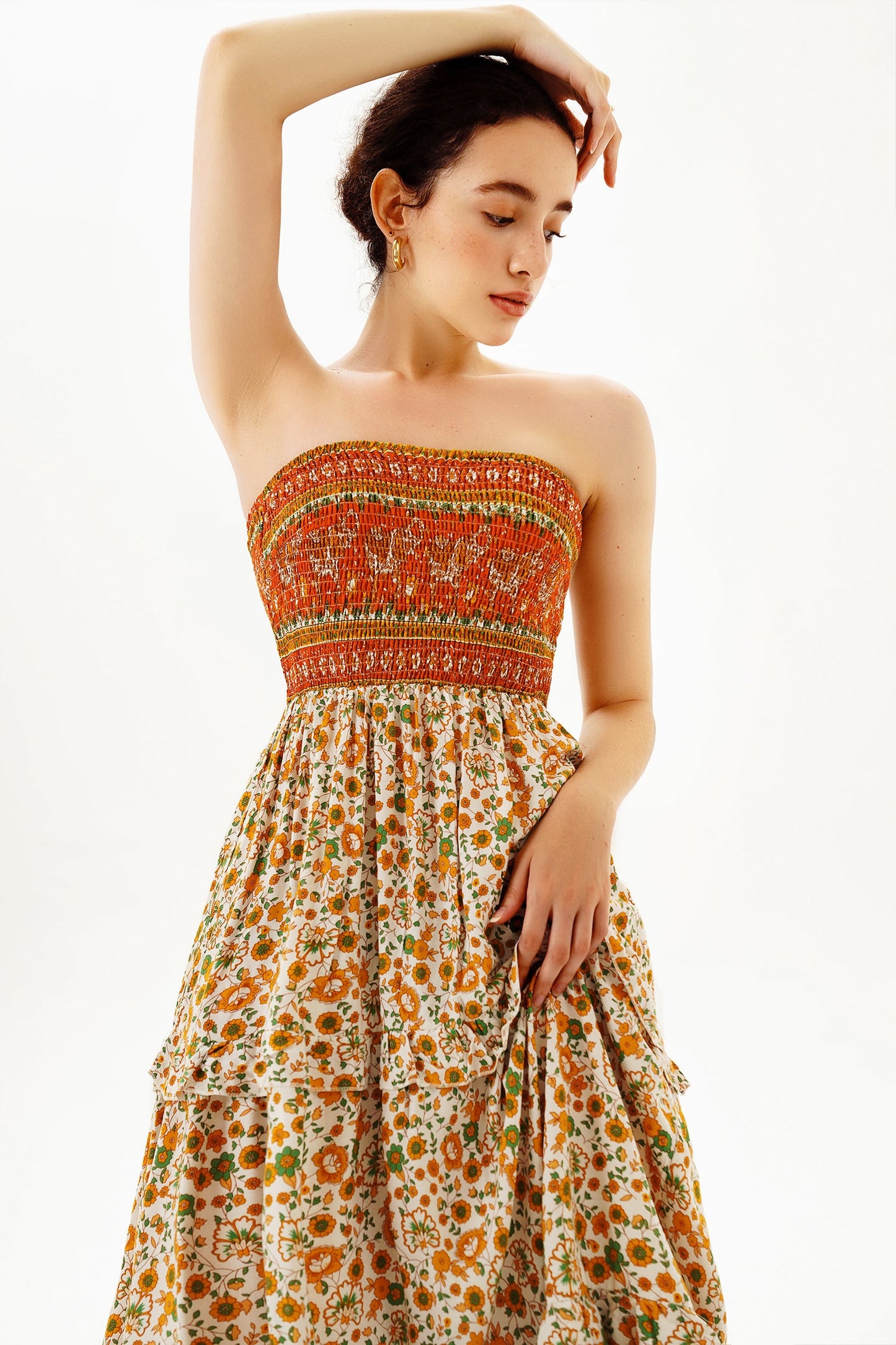Tube Top Smocked Elastic Midi Dress