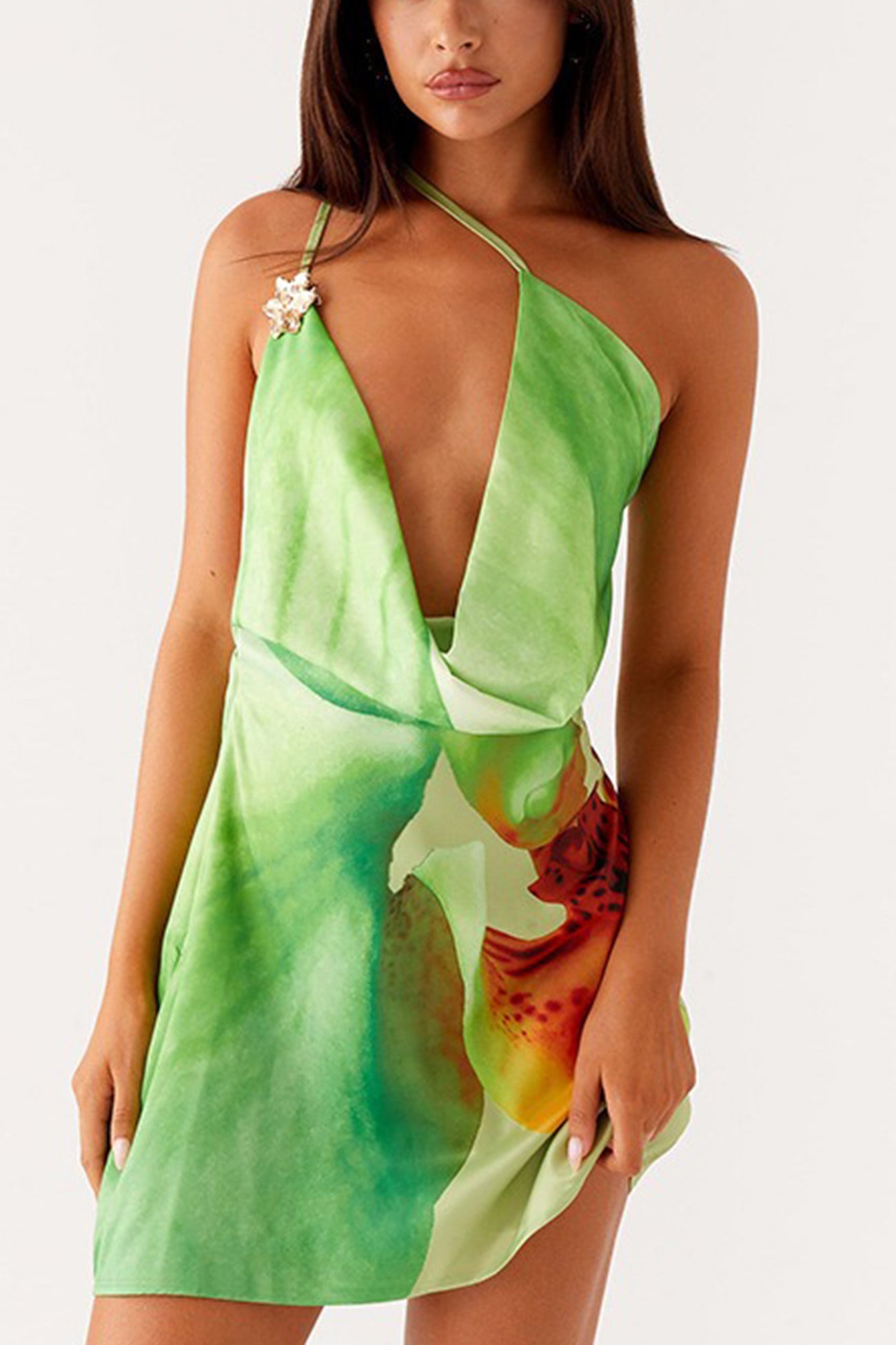 Cowl Neck One-shoulder Mini Dress
