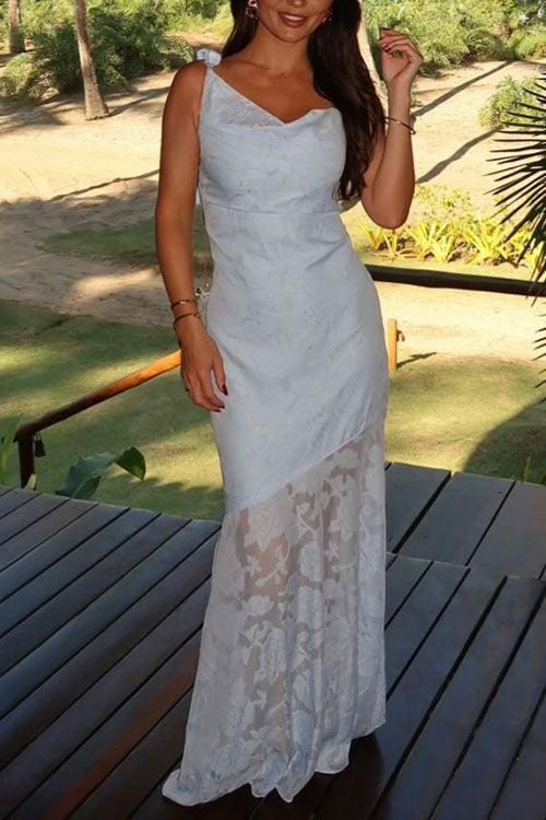 Moxidress Sleeveless Bow Shoulder Flare Maxi Dress