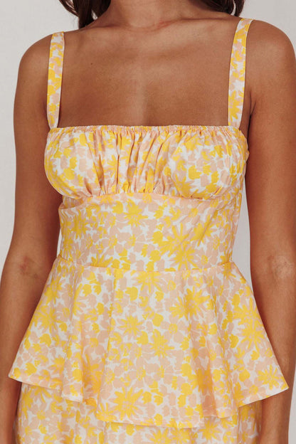 Print Tie-up Tiered Midi Dress