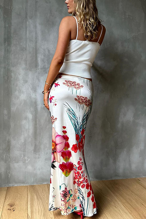 Print Satin Bodycon Maxi Skirt