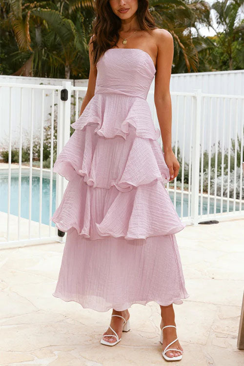 Strapless Ruffle Layered Maxi Dress