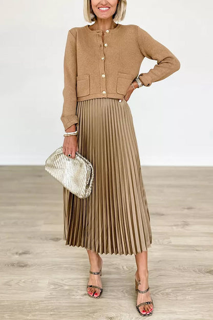 Button Down Pocketed Crop Outwear Cardigan