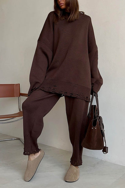 Raw Edge Crew Neck Sweater Set