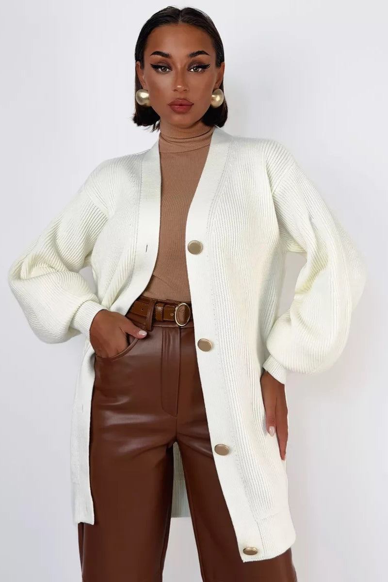 V-neck Loose Fit Long Knit Cardigan