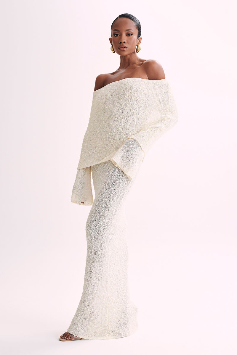Isobella Off Shoulder Boucle Maxi Dress