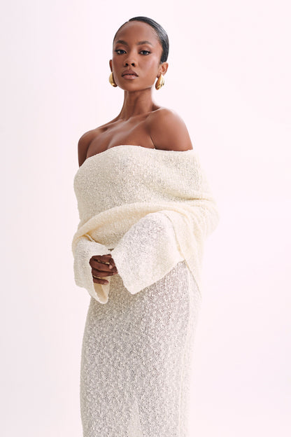 Isobella Off Shoulder Boucle Maxi Dress