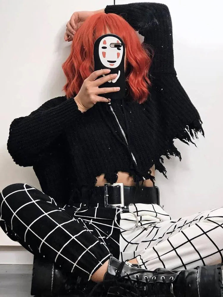 Contrast Cargo Pant for Loose Hight Waist Plaid Jogging Trousers Sporty Pants Elasticity Sportpants Summer