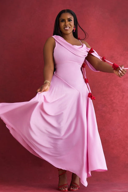 Asymmetrical Shoulder Cowl Neck Cami Maxi Dress