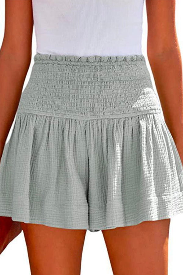 Elastic Smocked Waist Wide Leg Shorts