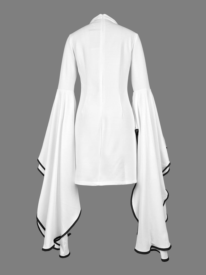 Flared Sleeves Long Sleeves Color Stand Collar Mini Dresses
