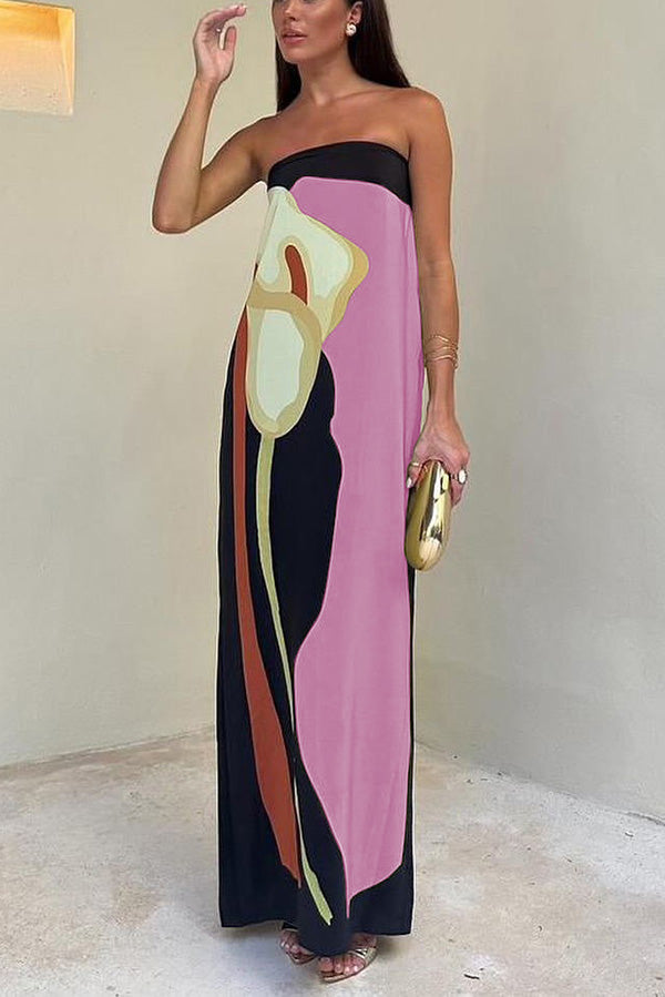 Jaime Abstract Print Elasticated Off Shoulder Vacation Loose Maxi Dress