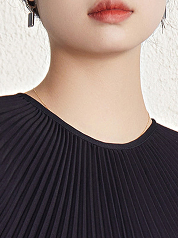 Batwing Sleeves Loose Gradient Pleated Round-neck Midi Dresses