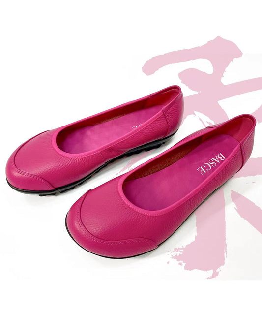 Comfortable Flat Shoes for Rose Cowhide Leather