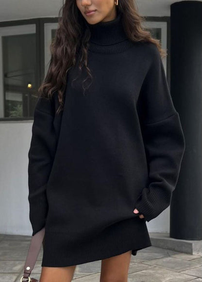 Harper Knit Turtleneck Sweater Dress – Oversized Long Sleeve Pullover