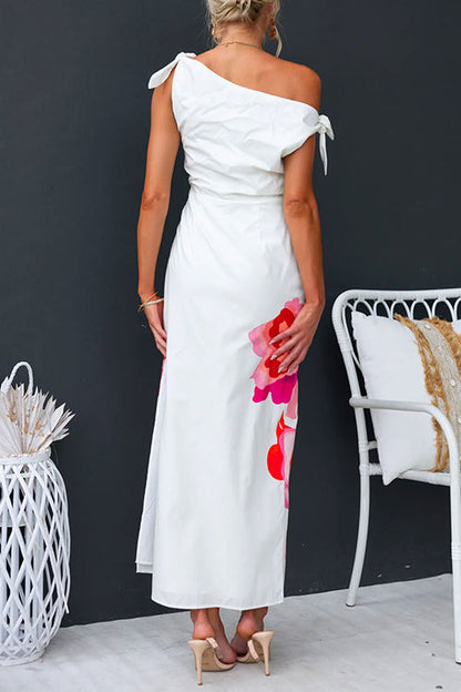 Asymmetric Shoulder Side Slit Maxi Dress