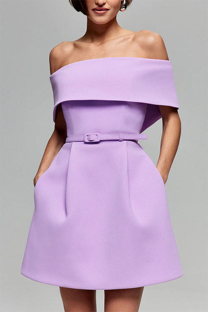 Off Shoulder Waisted A-line Mini Dress