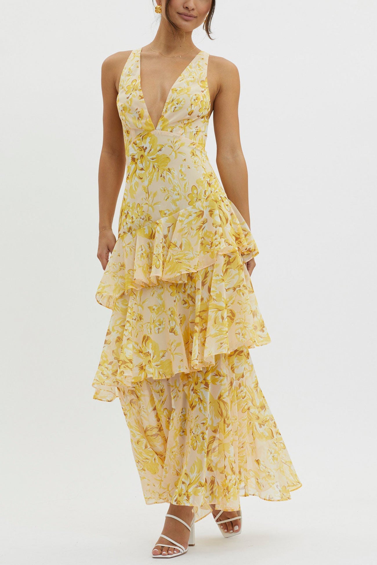 Print Tie-up Back Chiffon Tiered Dress