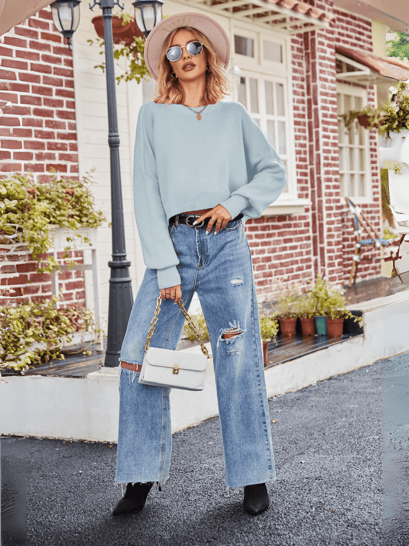 Stanton Cropped Crewneck Sweater - Turquoise