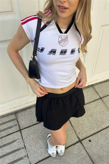 Sporty Letter Print Crop Top Shorts Set
