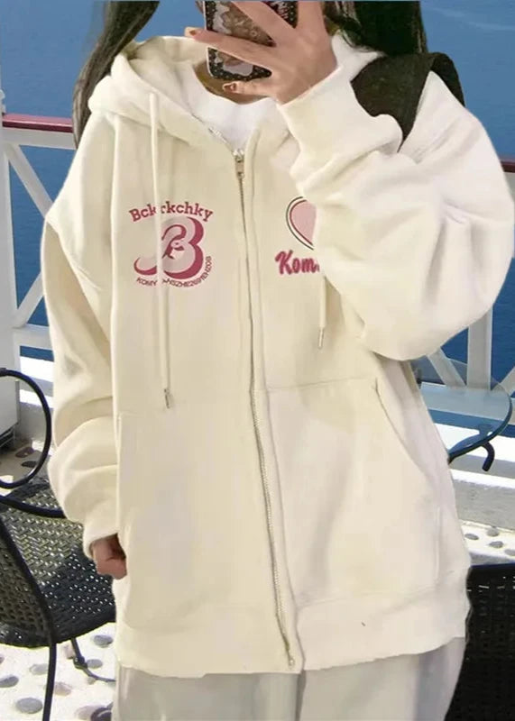 Zipper Hooded Embroidered Cardigan Jacket - Spring/autumn Style