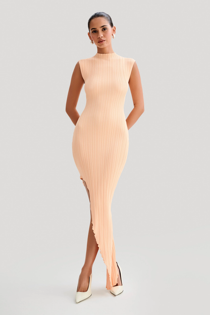 Asymmetrical Rib Knit Maxi Dress
