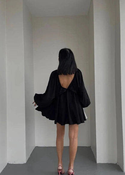 V-neck Lantern Sleeve Dress