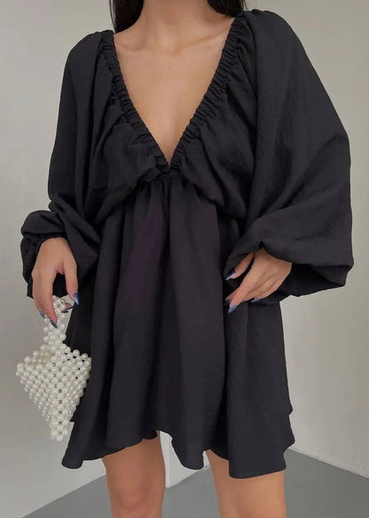 V-neck Lantern Sleeve Dress