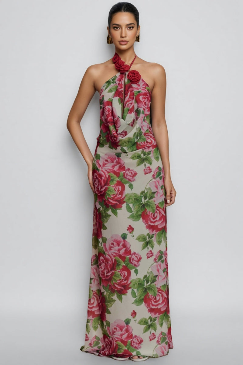 Ysraela Cowl Neck 3d Maxi Dress