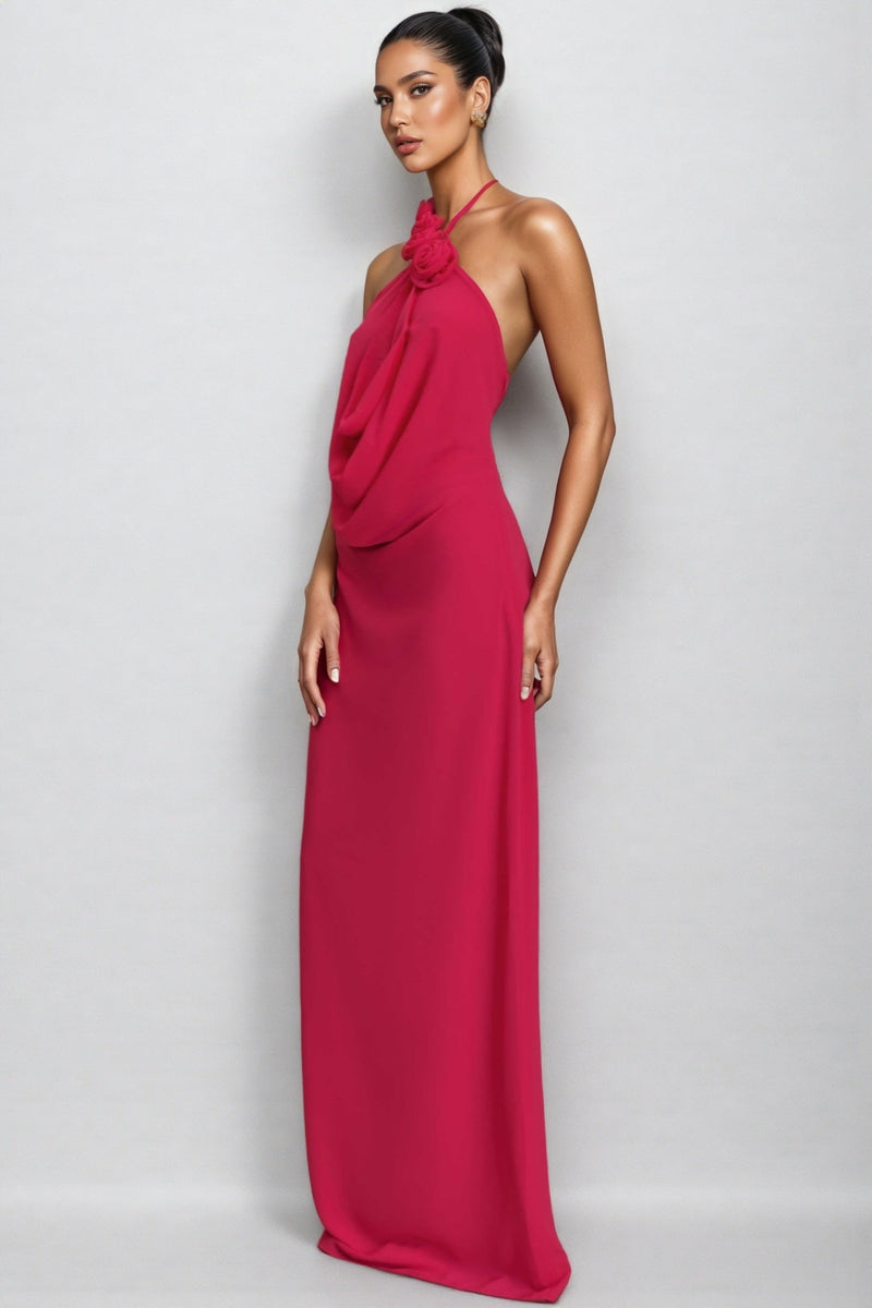 Penel Cowl Neck 3d Flower Maxi Dress
