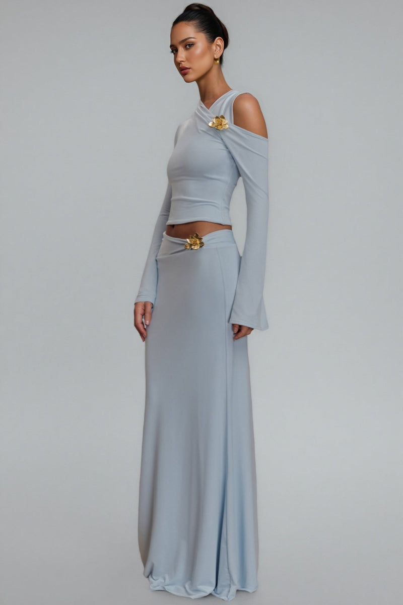 Scarle Blue 3d Flower Maxi Dress Set