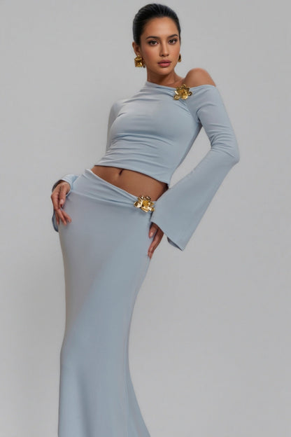 Scarle Blue 3d Flower Maxi Dress Set