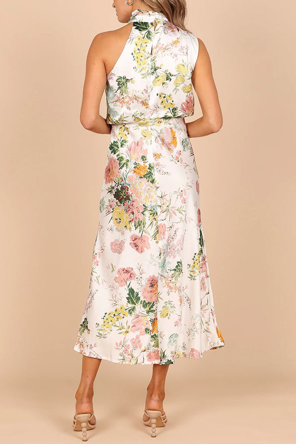 Wine Country Dates Halter Neck Elastic Waist Maxi Dress