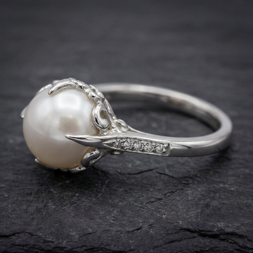 Exquisite Crystal Pearl Silver Ring