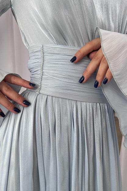 Stylish and Waist-tie Back Pleated Maxi Dress