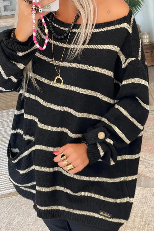 Color Contrast Stripe Pullover Round Neck Loose Sweater