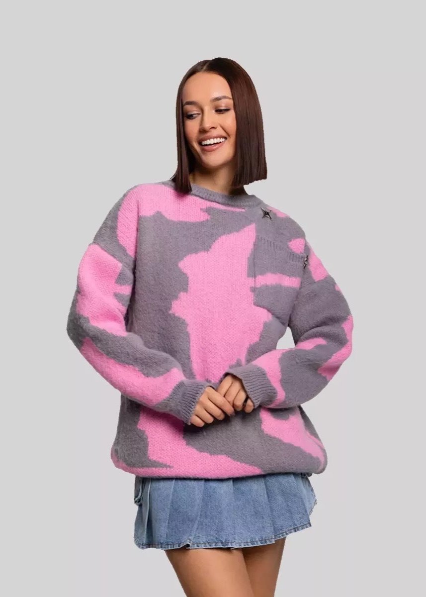 Color Block Contrast Round Neck Sweater - Soft Knit Style