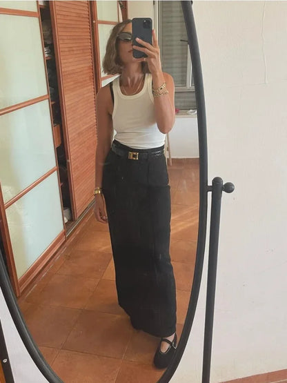 Patchwork High Waist Slim Long Skirt Female High Street Seamless White ’s Maxi Skirt
