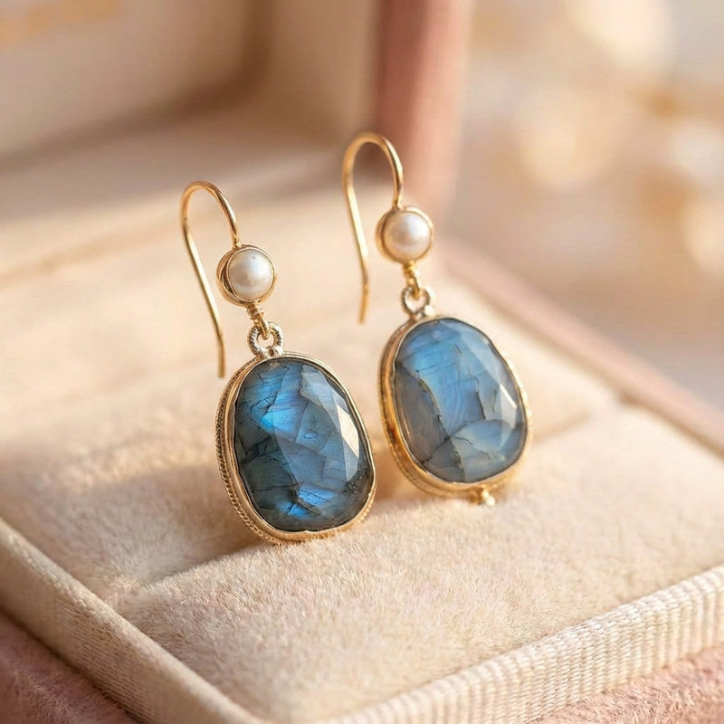 Blue Stone Pearl Earrings