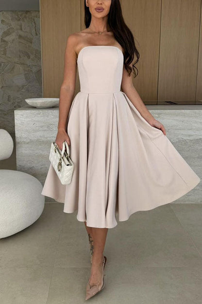 Moxidress Strapless Open Back Waisted Swing Midi Dress