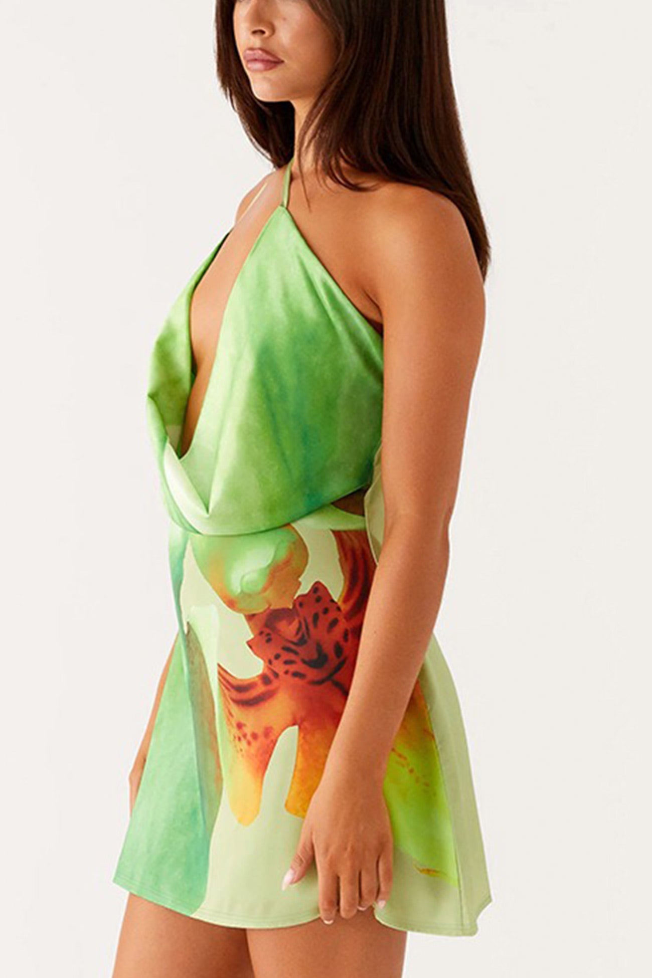 Cowl Neck One-shoulder Mini Dress