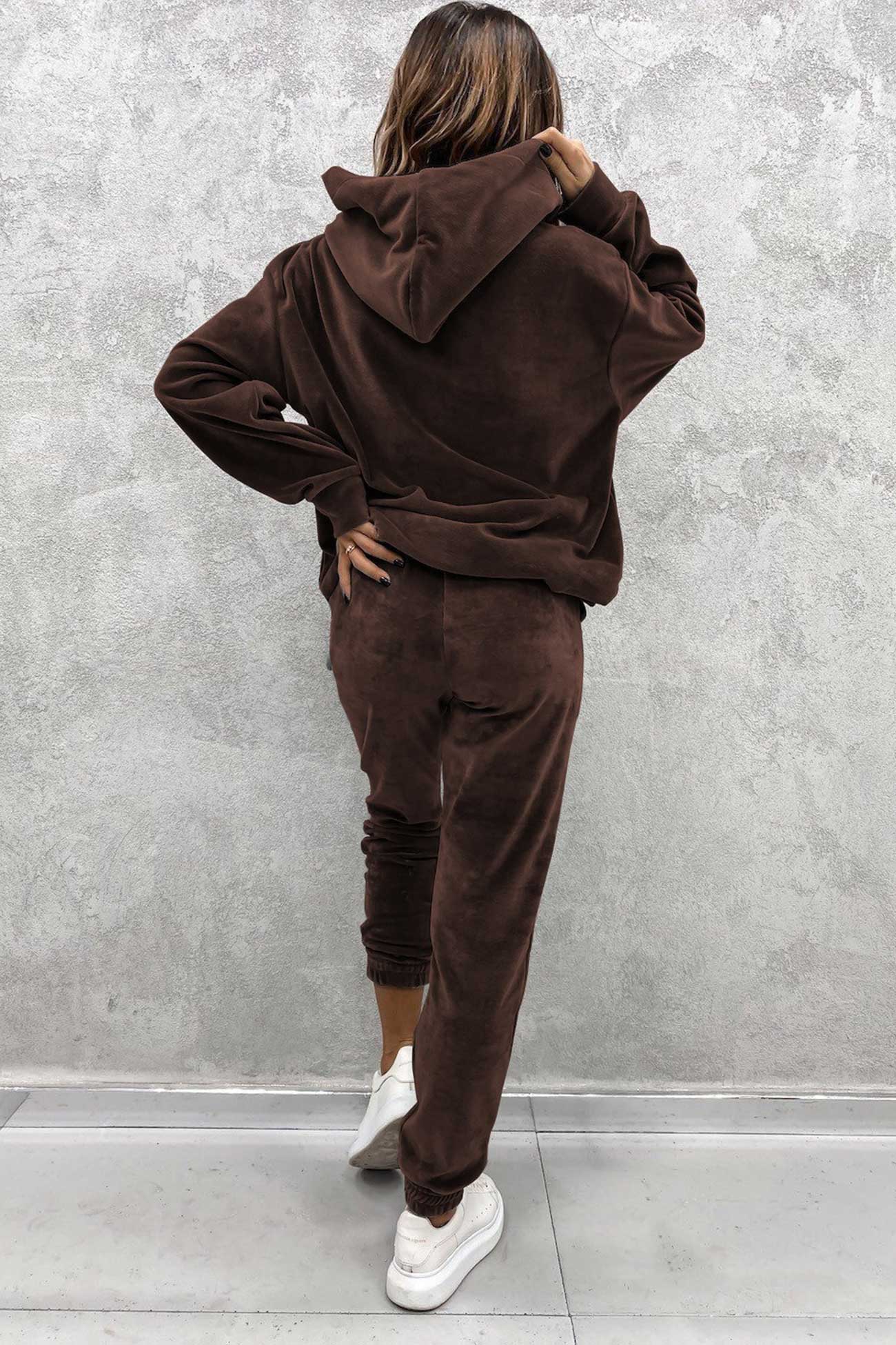 Velour Color Hoodie Long Pants Set