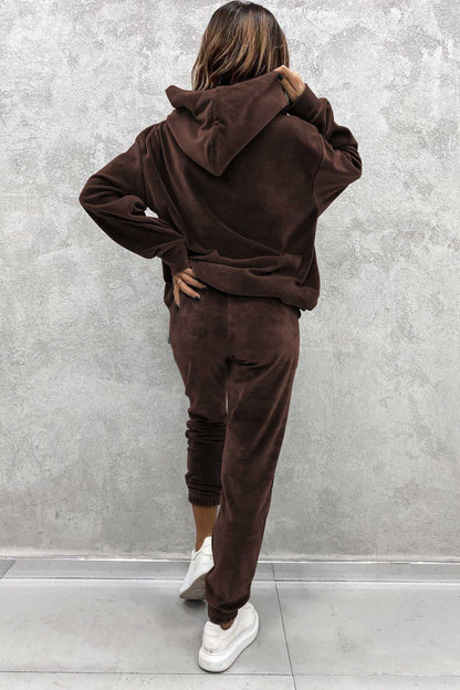 Velour Color Hoodie Long Pants Set
