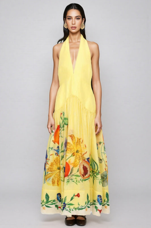 Hunte Yellow Backless Maxi Dress
