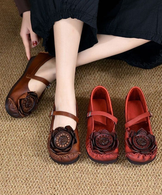 Original Retro Red Soft Sole Cowhide Leather Flats Shoes