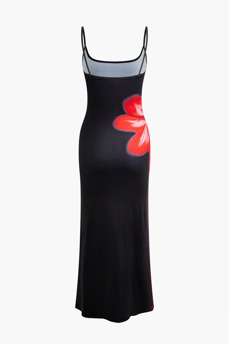 Black Print Slip Maxi Dress