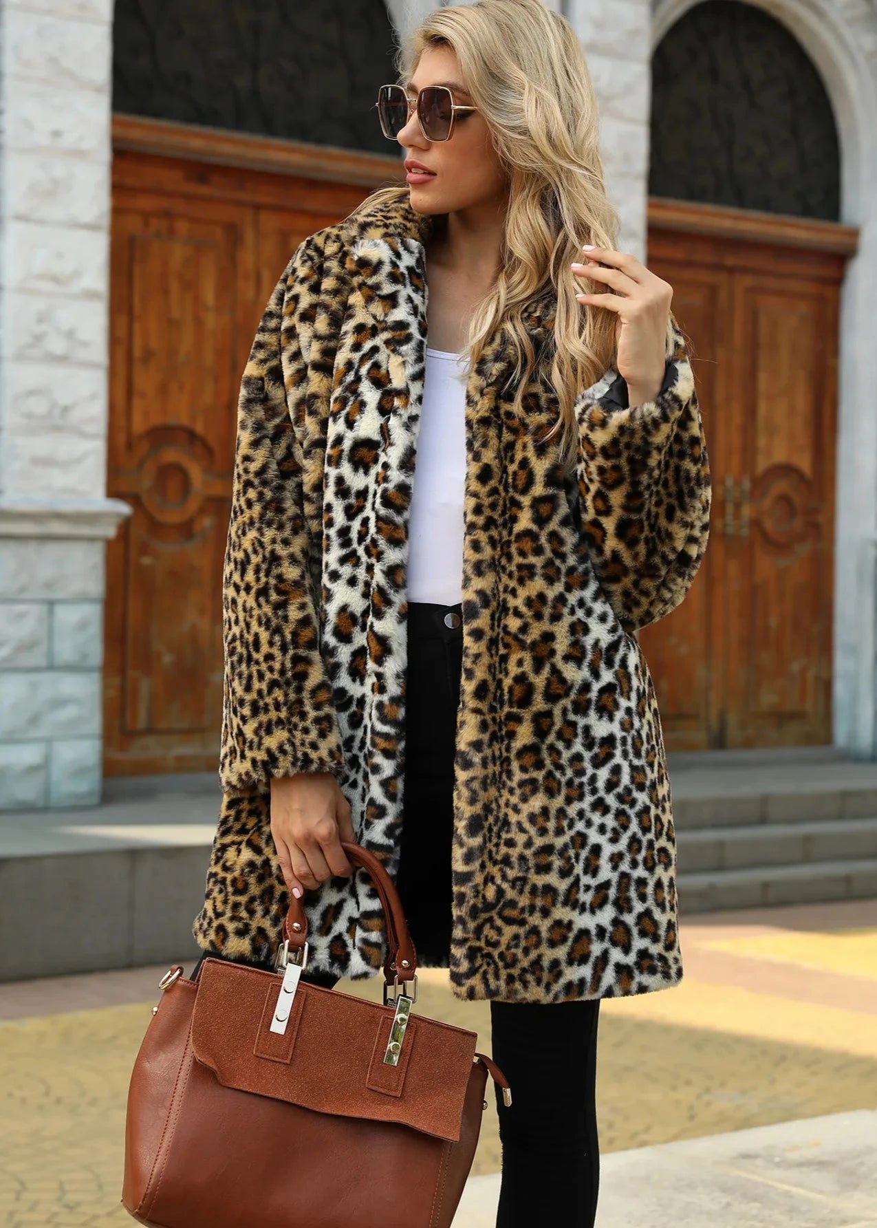 Leopard Print Faux Fur Coat for Autumn/winter